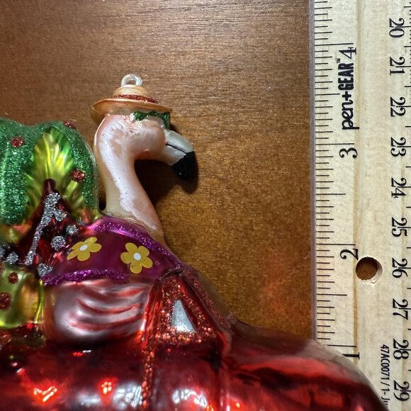 Flamingo In Red Convertible Christmas Ornament Tropical Palm Tree Car Holiday - Picture 9 of 9